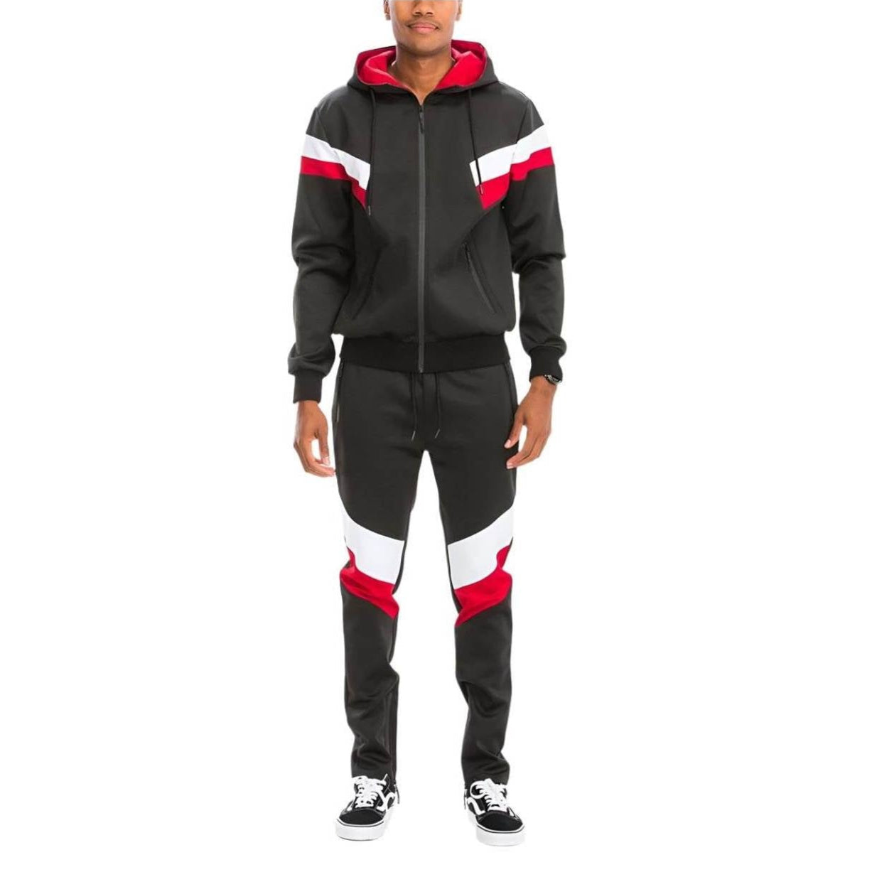 Chándal negro y rojo para hombre - Conjunto de 2 piezas