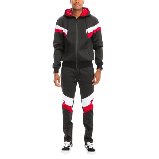 男士黑色紅色運動套裝 - 兩件套