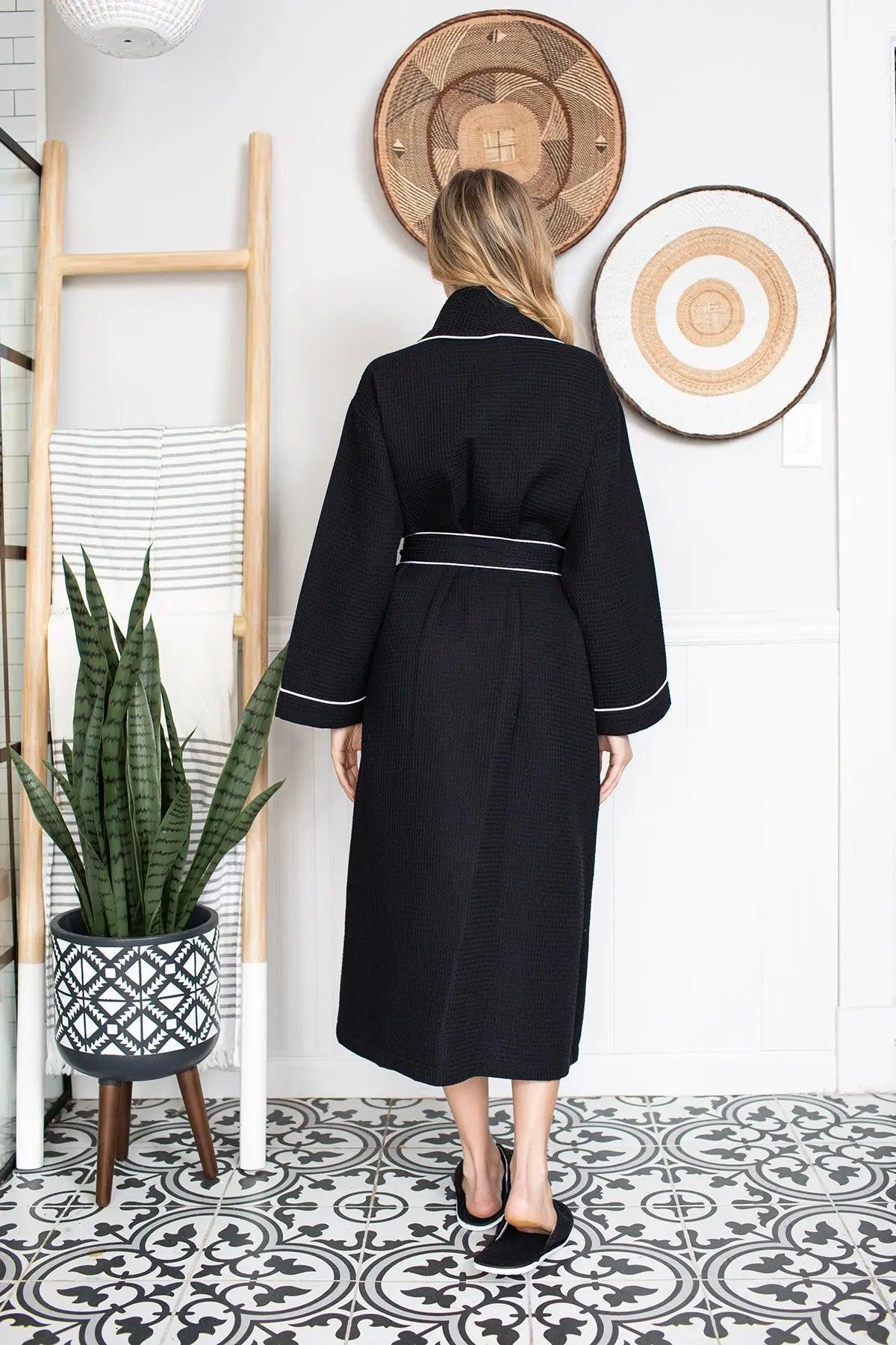 女士華夫格滾邊浴袍 – 輕盈舒適，享受水療般的愜意體驗