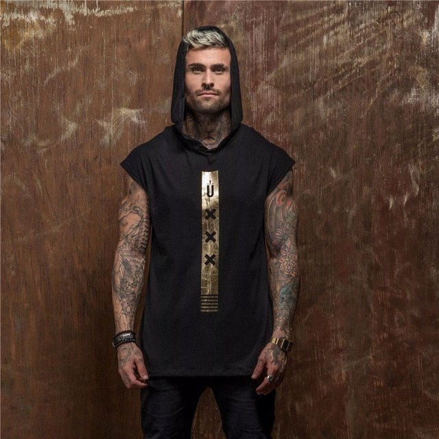 Bodybuilding Stringer Tank Top with hooded Mens Gyms Clothing Fitness Mens Sleeveless Vests Cotton Singlets Muscle Sports vest