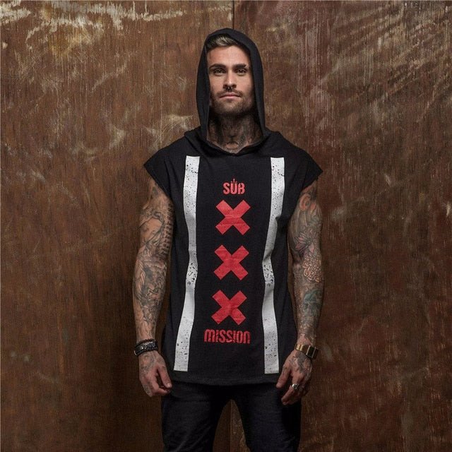 Bodybuilding Stringer Tank Top with hooded Mens Gyms Clothing Fitness Mens Sleeveless Vests Cotton Singlets Muscle Sports vest