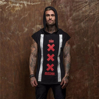 Bodybuilding Stringer Tank Top with hooded Mens Gyms Clothing Fitness Mens Sleeveless Vests Cotton Singlets Muscle Sports vest