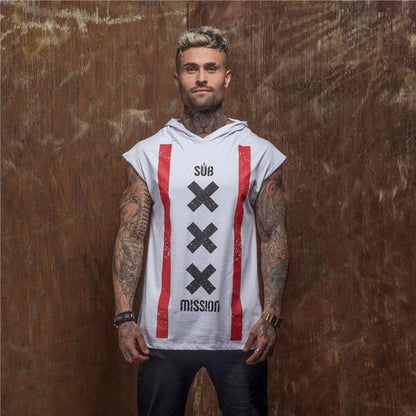 Bodybuilding Stringer Tank Top with hooded Mens Gyms Clothing Fitness Mens Sleeveless Vests Cotton Singlets Muscle Sports vest