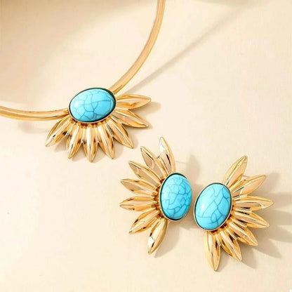 Turquoise Sunflower : Necklace and Earrings Jewelry Set