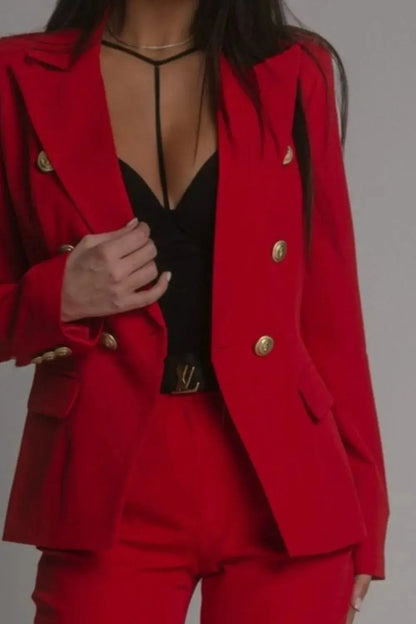 Long Sleeve Blazer and Pants Set Plus Size