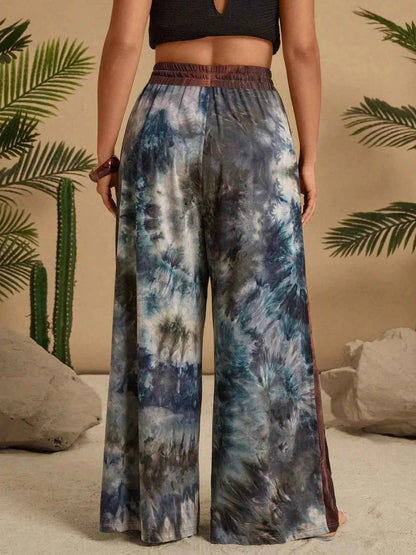 Full Size Tie-Dye Wide Leg Casual Pants Plus Size