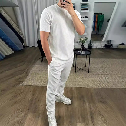 European And American Slim Fit Round Neck Pullover Short Sleeve Trousers Two-piece Set