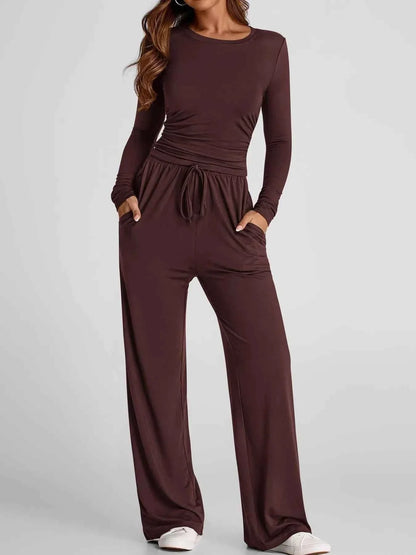 Full Size Casual Long Sleeve Top and Pants Set Plus Size