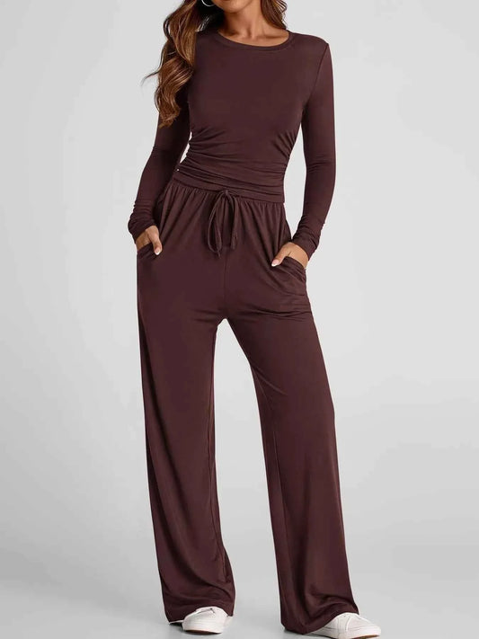 Full Size Casual Long Sleeve Top and Pants Set Plus Size