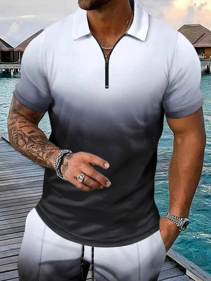 Men's Gradient Outfit + Pocketed Drawstring Shorts Set - Plus Size
