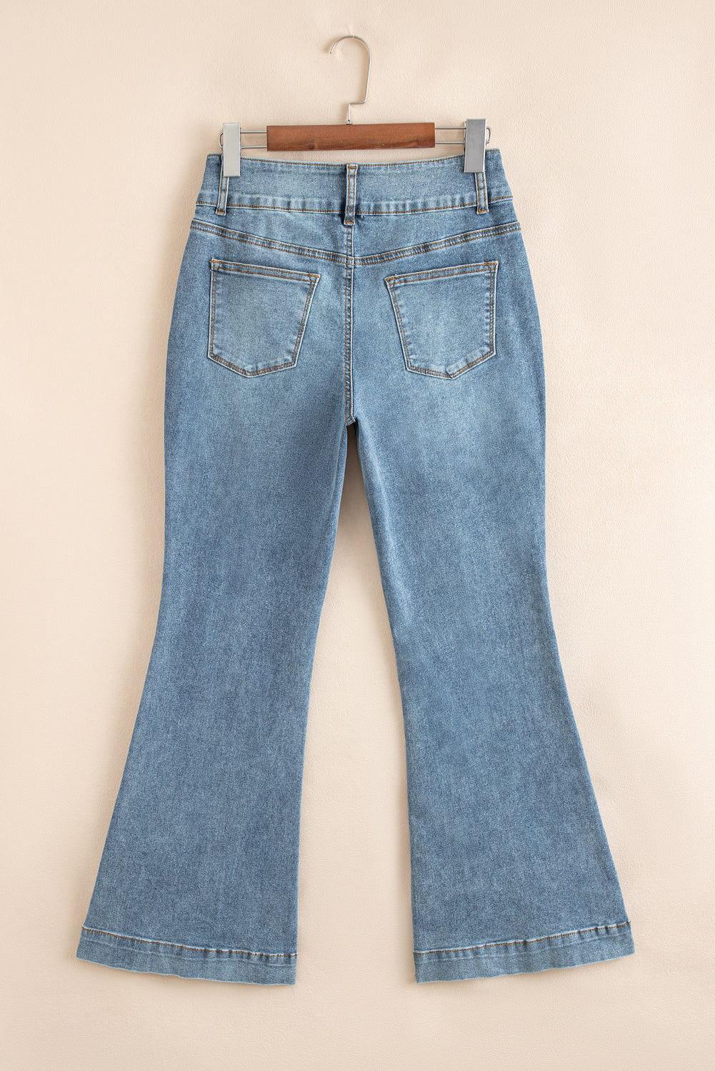 Dusk Blue 2 Button High Waist Piping Trim Bootcut Jeans
