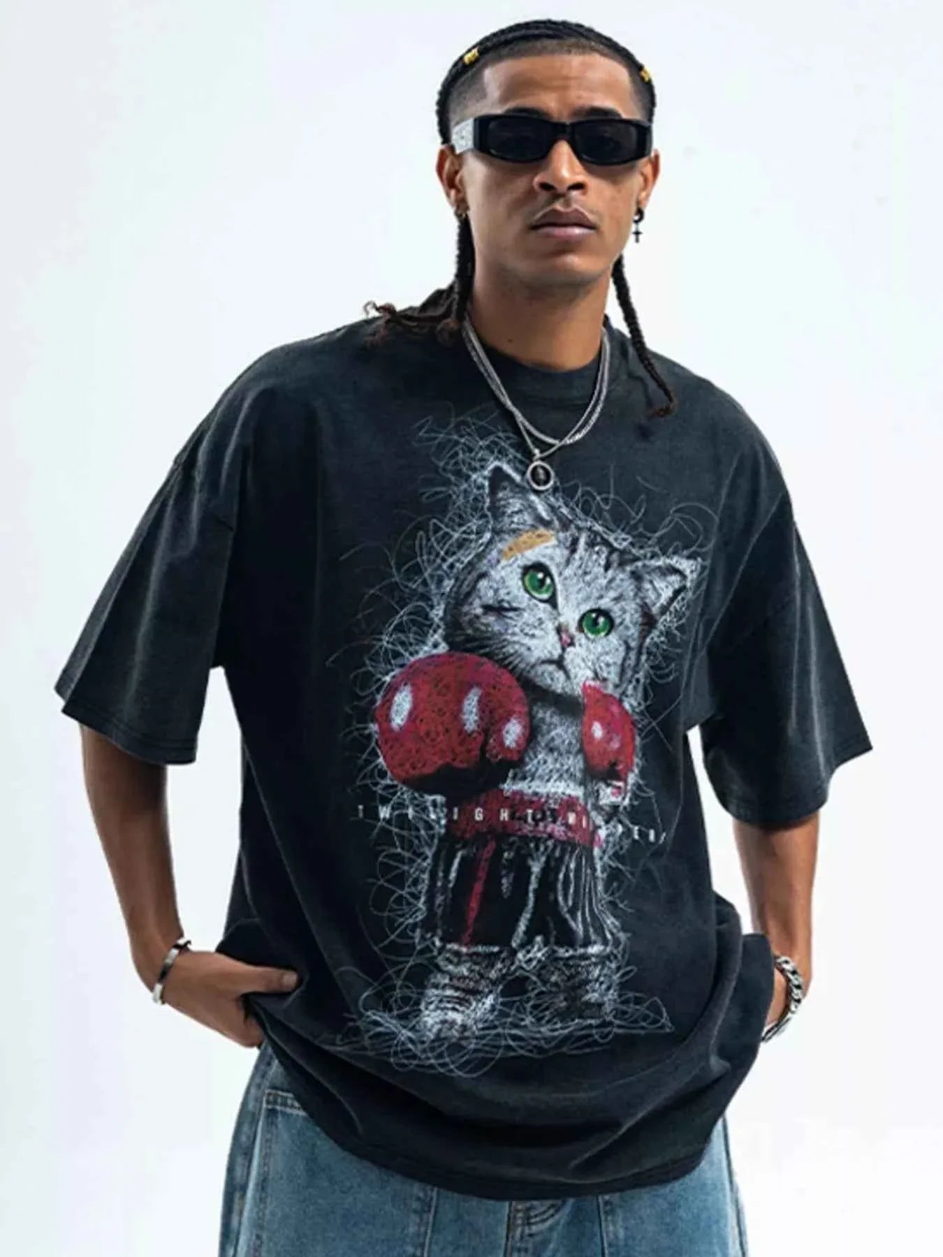 Men's Cat Graphic Vintage Wash T-Shirt
