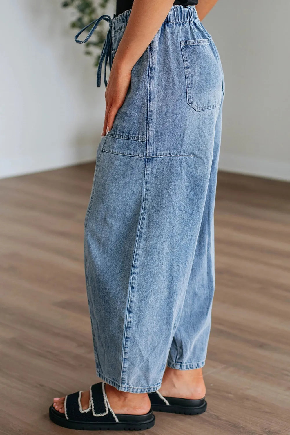 Wide Leg Drawstring Jeans