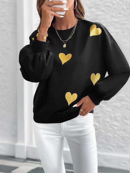 Heart Print Long Sleeve Sweatshirt