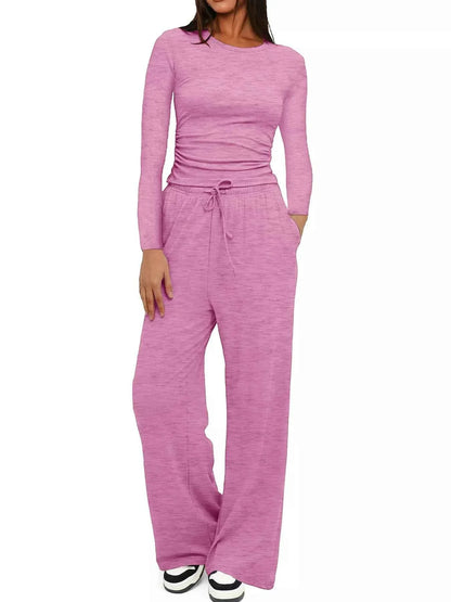 Full Size Casual Long Sleeve Top and Pants Set Plus Size