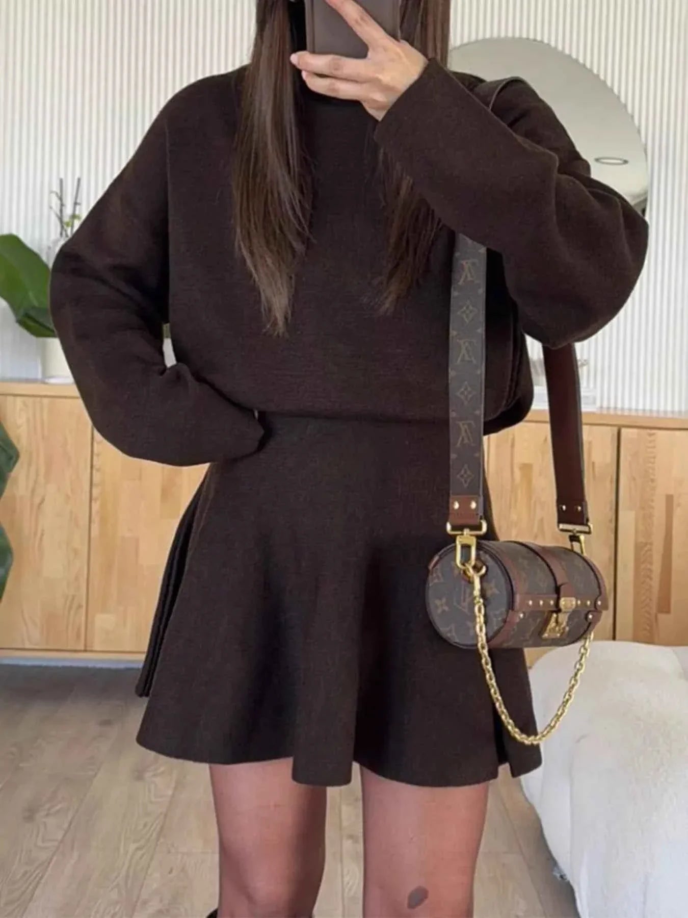 Round Neck Long Sleeve Mini Sweater Dress