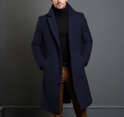 Gabardina de longitud media para hombre, otoño invierno, bolsillos estrechos, chaqueta de cuello sencillo, abrigo informal de negocios, ropa cómoda
