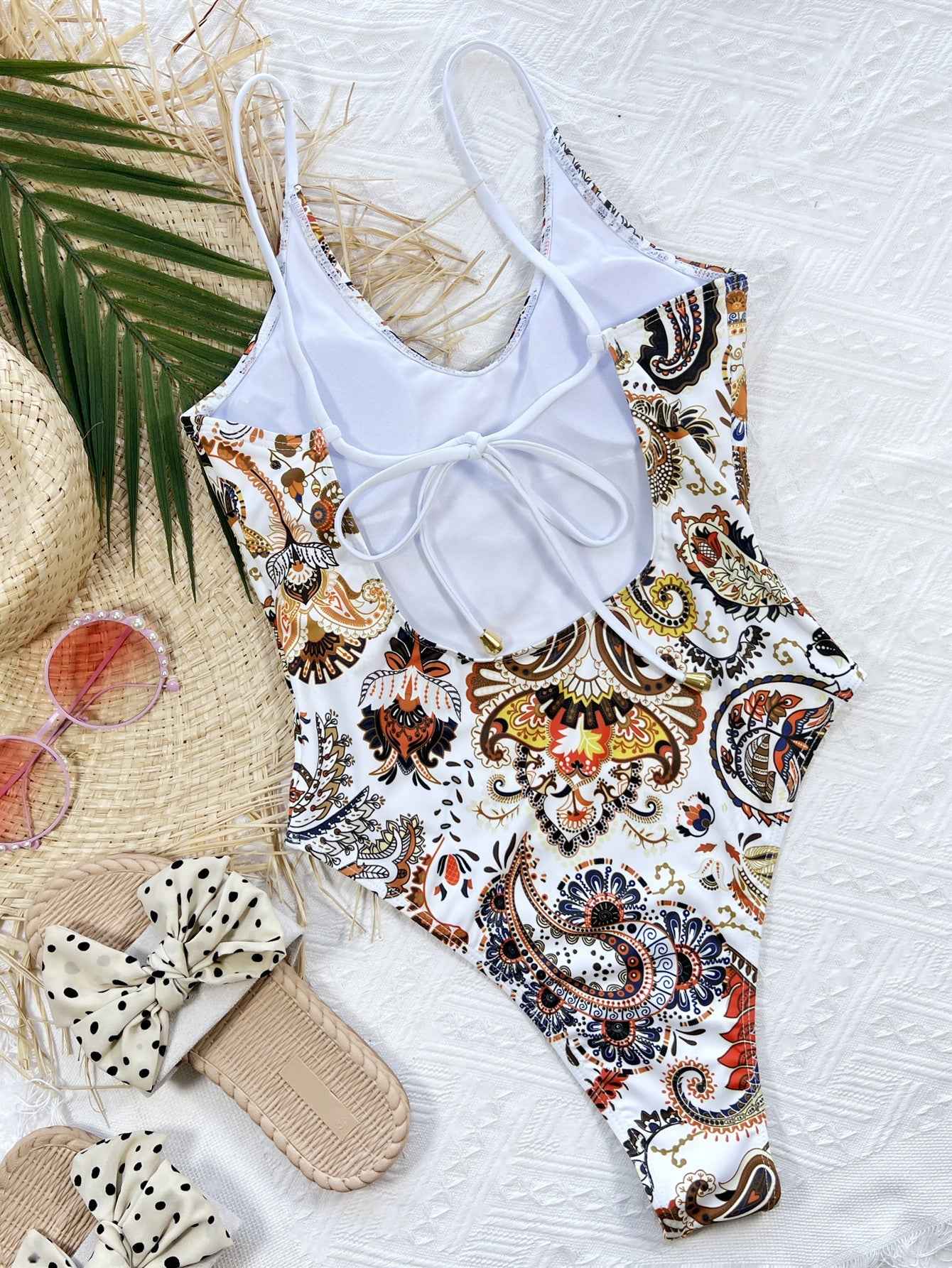 Elegant Printed Stylish With Back Tie : One-Piece Swimsuit