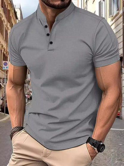 Men's Full Size Button Detail Short Sleeve Polo Plus Size