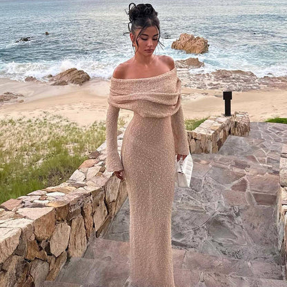 新款單肩針織長袖連身裙