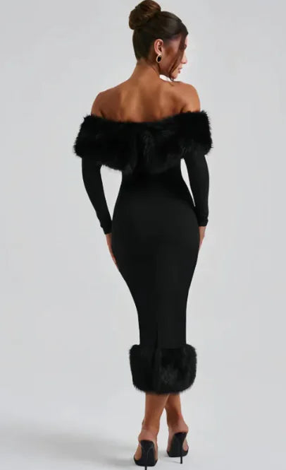 Fur Collar Slim Fit Dress