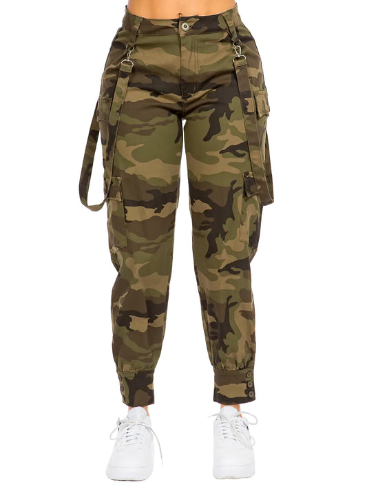 High Waist Cargo Pants w Suspenders