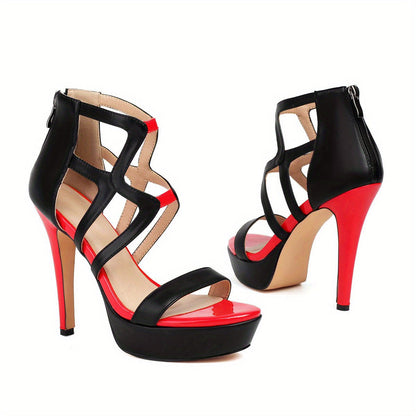 Black  Red Platform Heels Bold Strappy Sandals