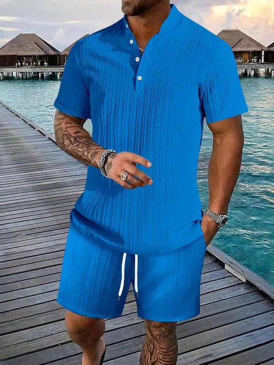 Men's Plus Size Short Sleeve Shirt and Shorts Set - Two Piece Summer Outfit