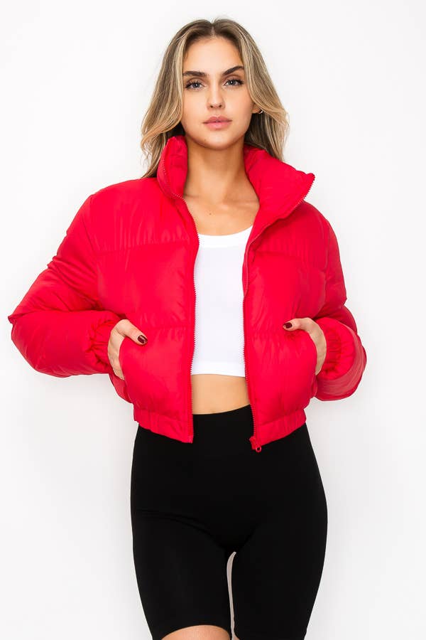 大膽舒適的高領印花襯裡羽絨服