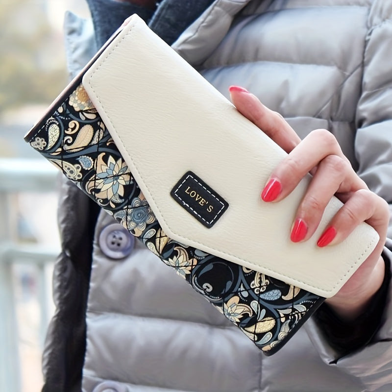 Cartera elegante con diseño floral y tarjetero con bolsillo para teléfono