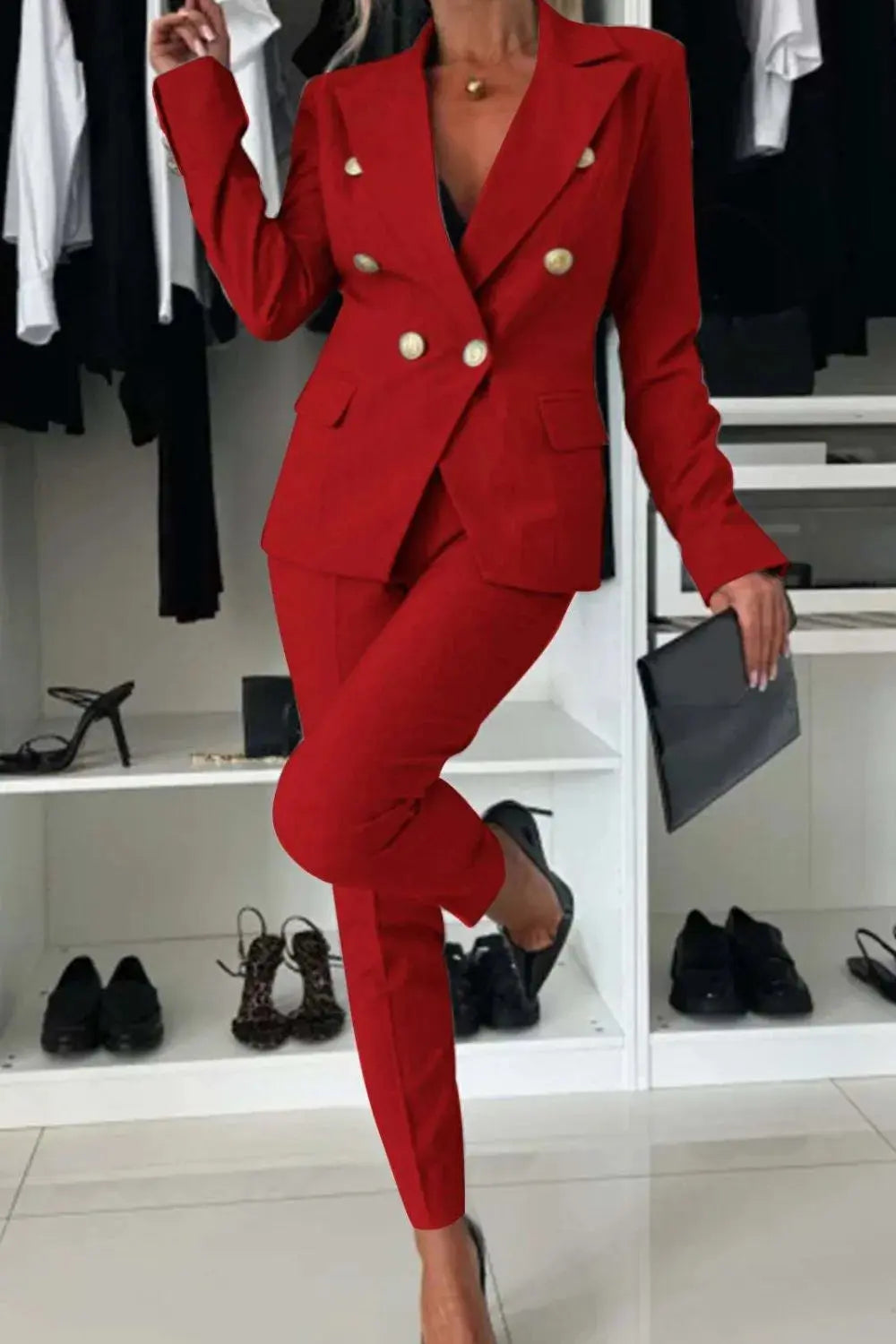 Long Sleeve Blazer and Pants Set Plus Size