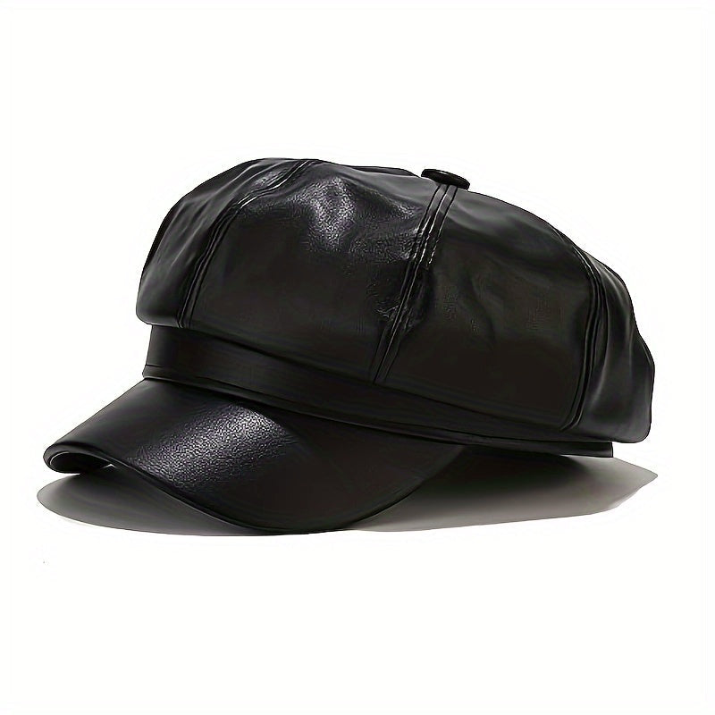 Retro British Faux Leather Beret Warm Stylish Versatile