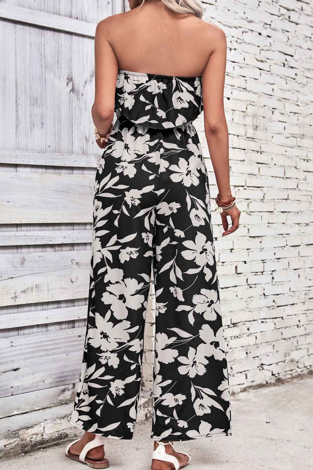 Stylish Floral Strapless : Wide Leg Jumpsuit