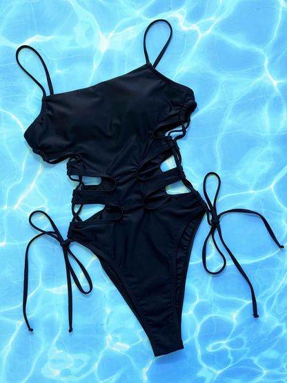 Cutout Lace-Up Spaghetti Strap : One-Piece Swimsuit