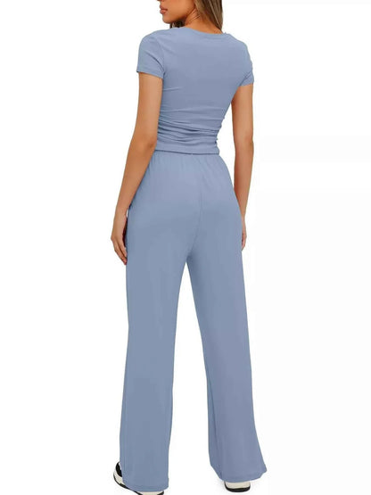 Round Neck Short Sleeve T-Shirt and Pants Set