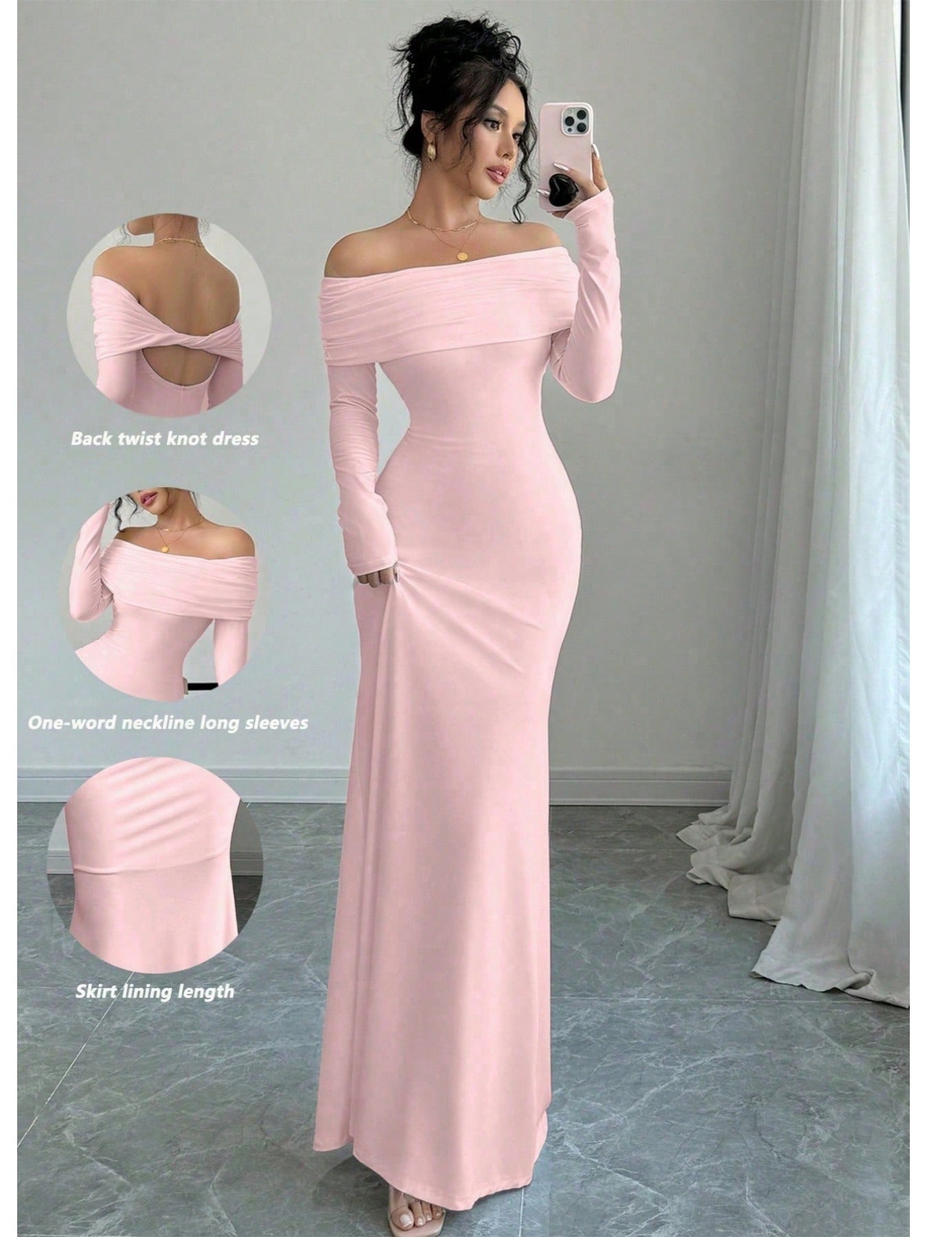 Elegante vestido de noche midi con hombros descubiertos