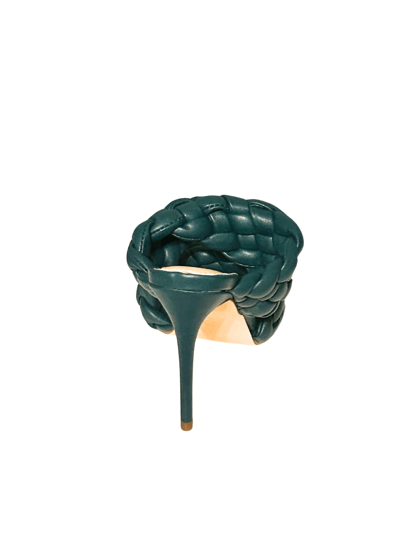 時尚祖母綠雙編織穆勒涼鞋，4吋鞋跟，舒適百搭。