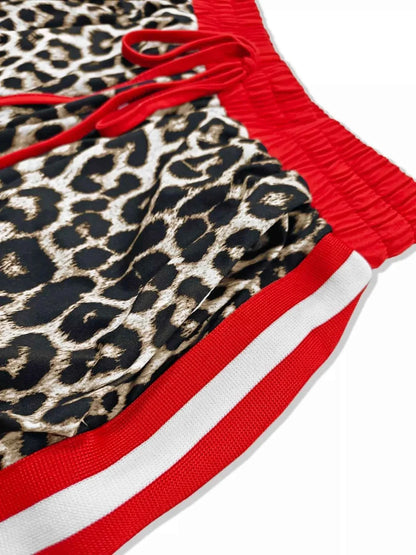 Leopard Round Neck Top and Pants Two-Piece Set