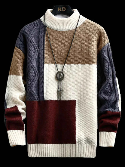 Men's Plus Size Color Block Knitted Pullover