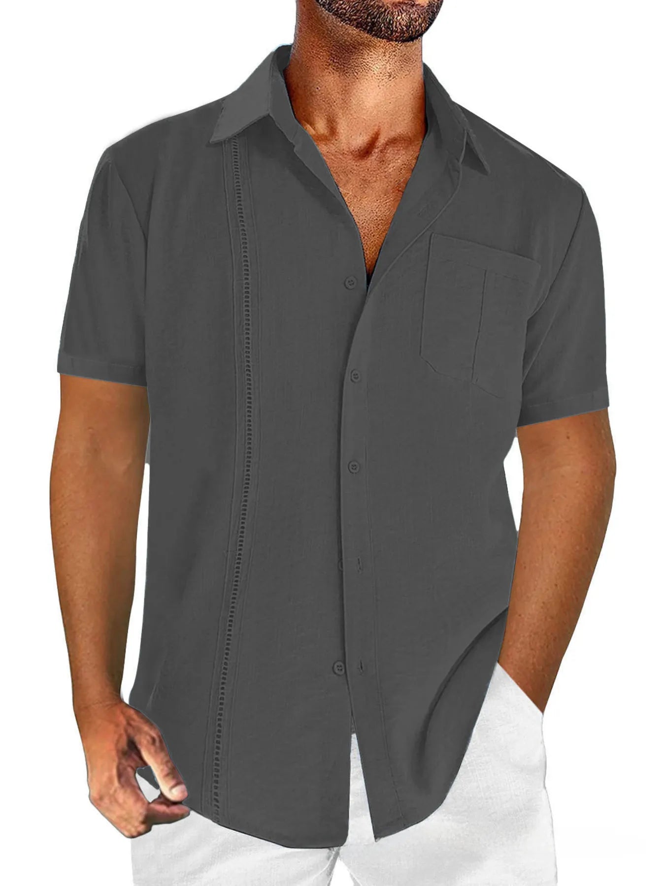 Men's Full Size Linen-Blend Short Sleeve Button-Down Shirt Plus Size