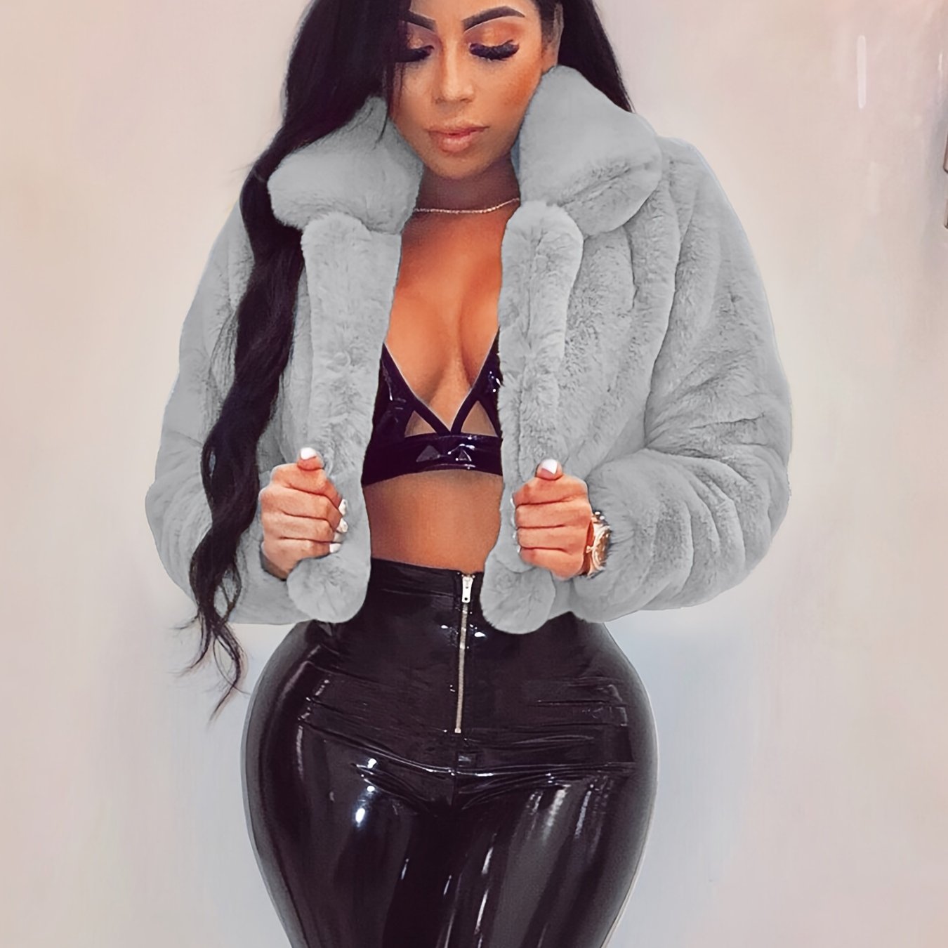 舒適別緻的人造毛領開襟衫外套