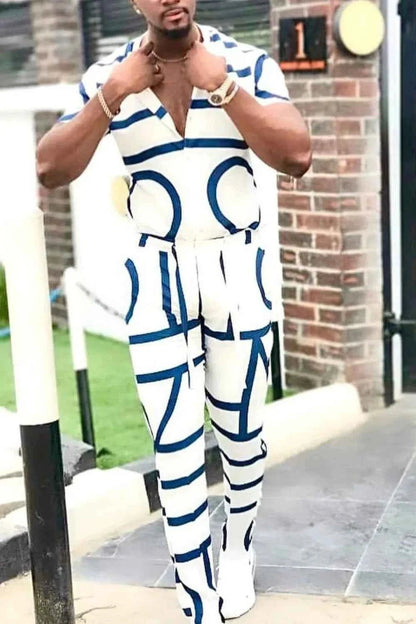 Men's Full Size Geo Print Short Sleeve Top and Pants Set Plus Size