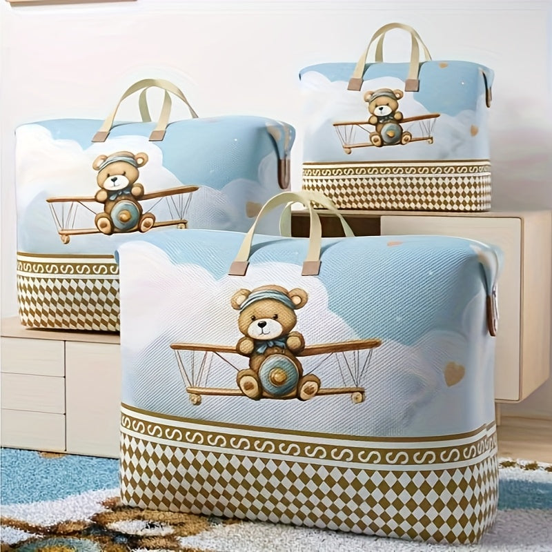 Adorable Bear Pilot Light Blue Storage Bag  Foldable Organizer