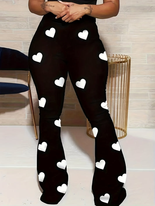 Pantalones anchos elegantes y versátiles con estampado de corazones