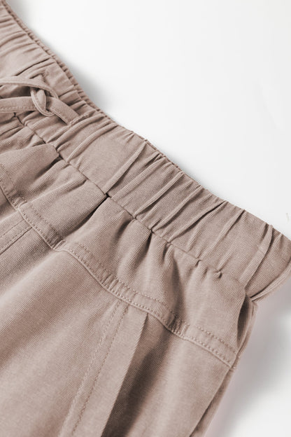 Smoke Gray Mineral Wash Exposed Seam Drawstring Elastic Waistband Wide Leg Cargo Pants