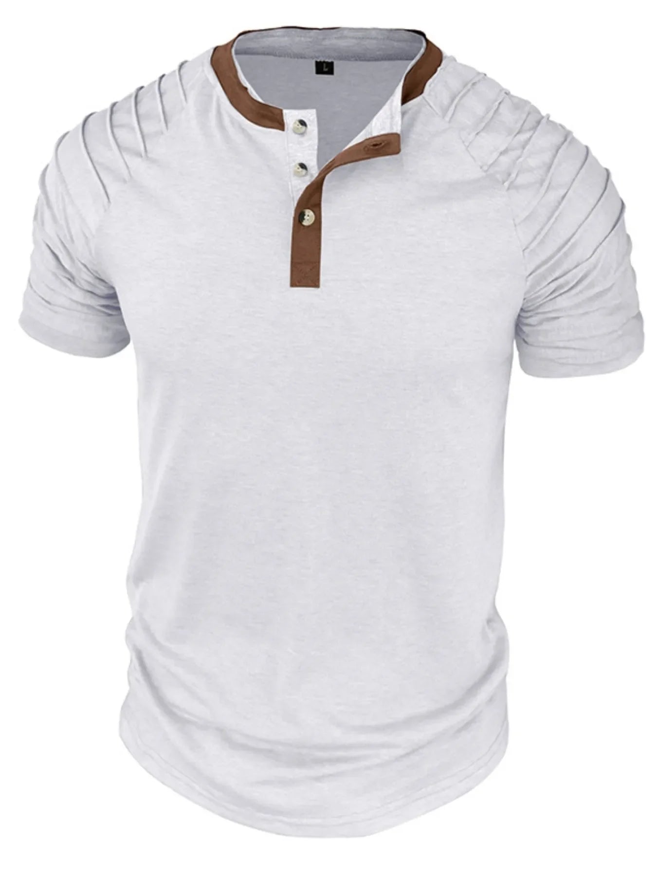 Men's Full Size Casual Henley Short Sleeve Top with Contrast Collar Plus Size