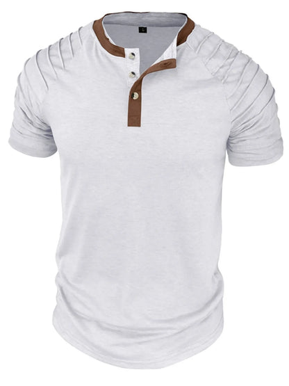 Men's Full Size Casual Henley Short Sleeve Top with Contrast Collar Plus Size