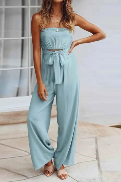 Tied Cutout Tube : Wide Leg Jumpsuit