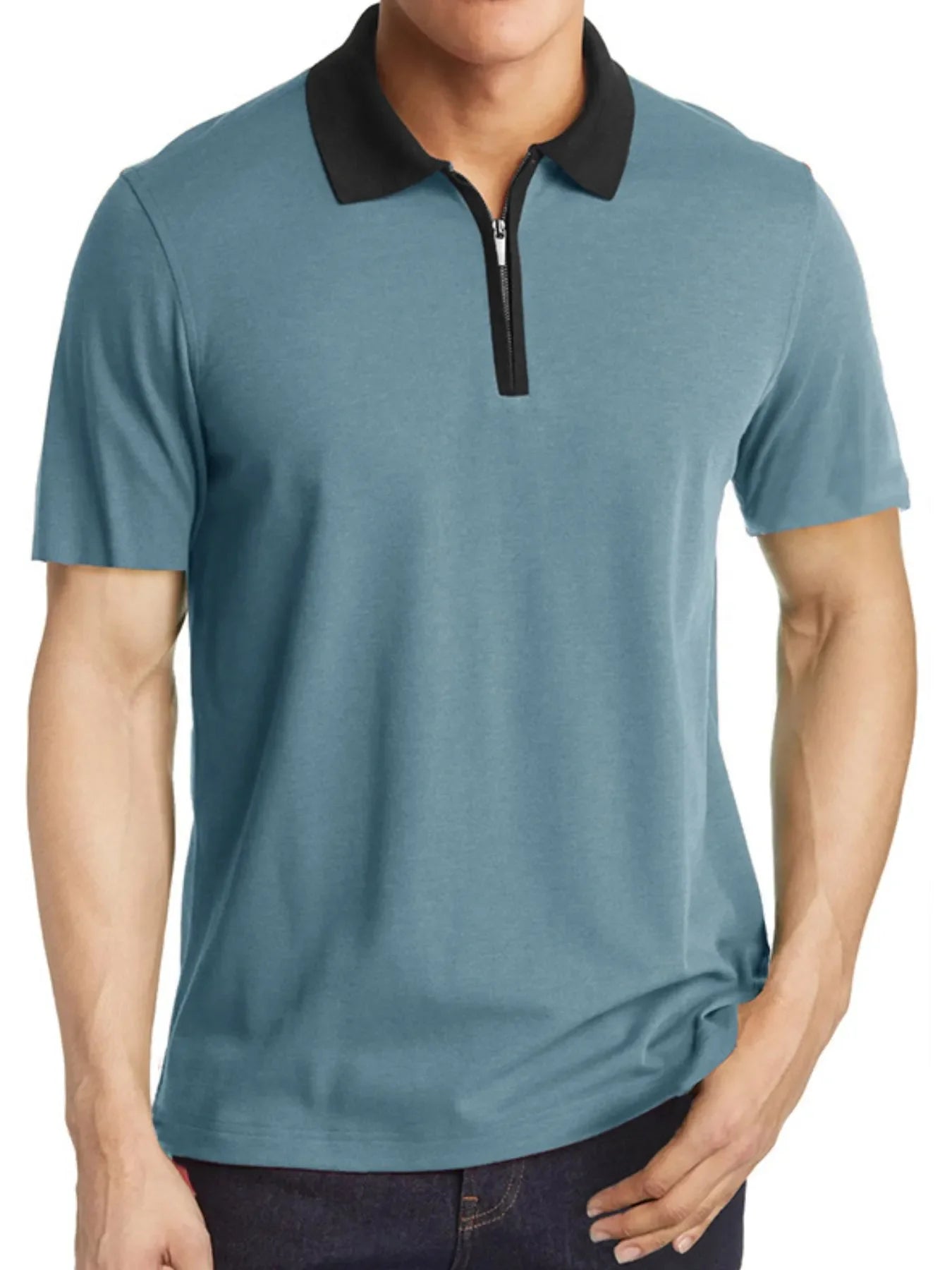 Men's Contrast Collar Quarter-Zip Polo Shirt