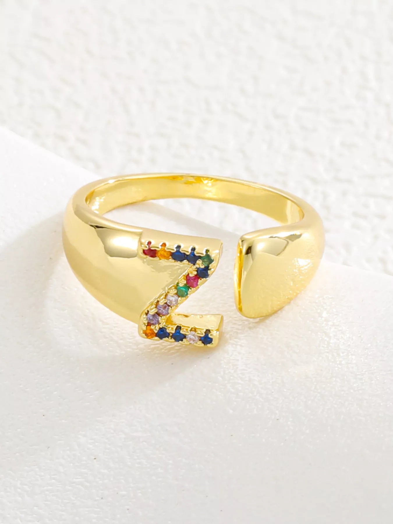 18K Gold-Plated Zircon Letter Ring